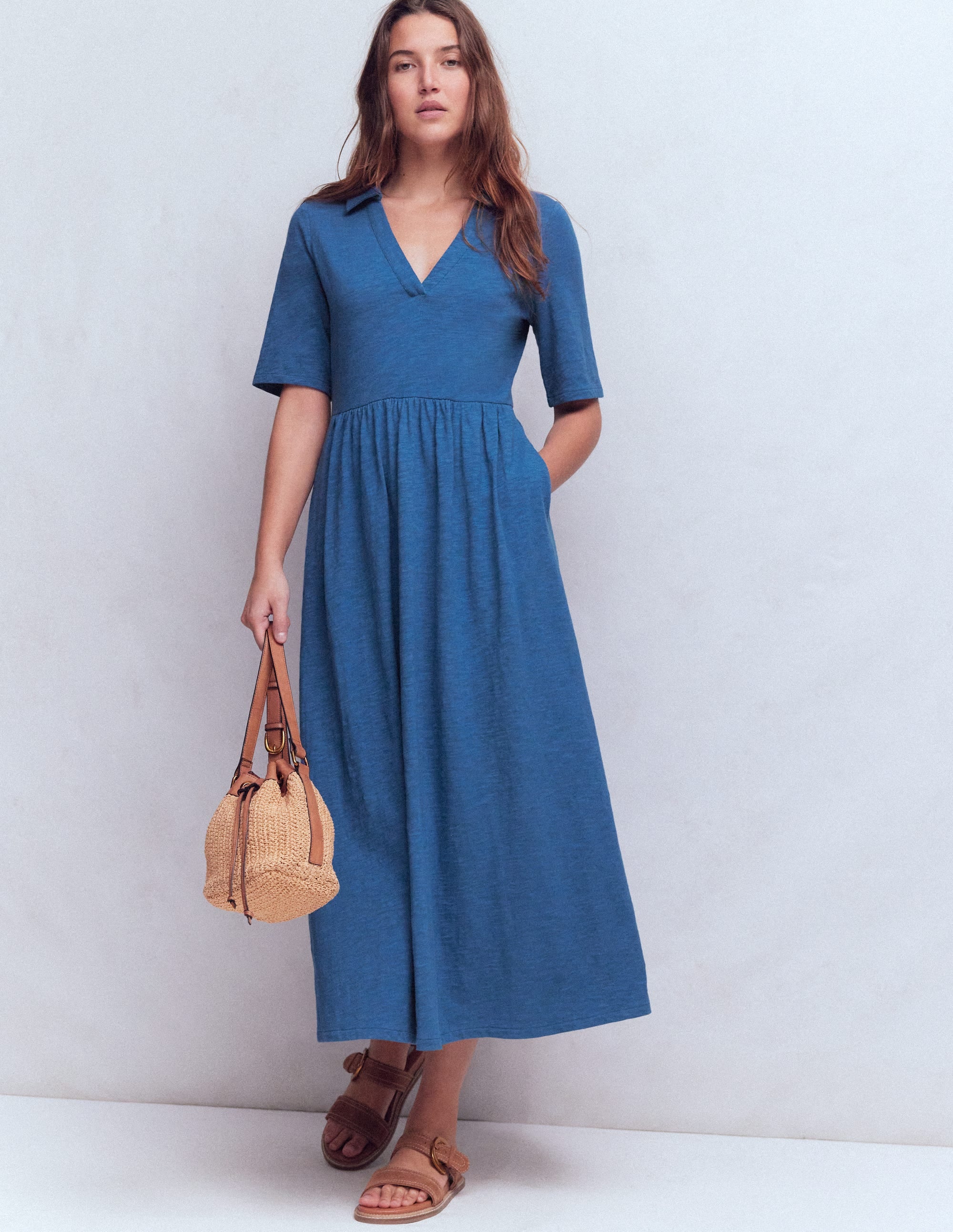 Aria Collared Jersey Dress-Tourmaline Blue - Image 5