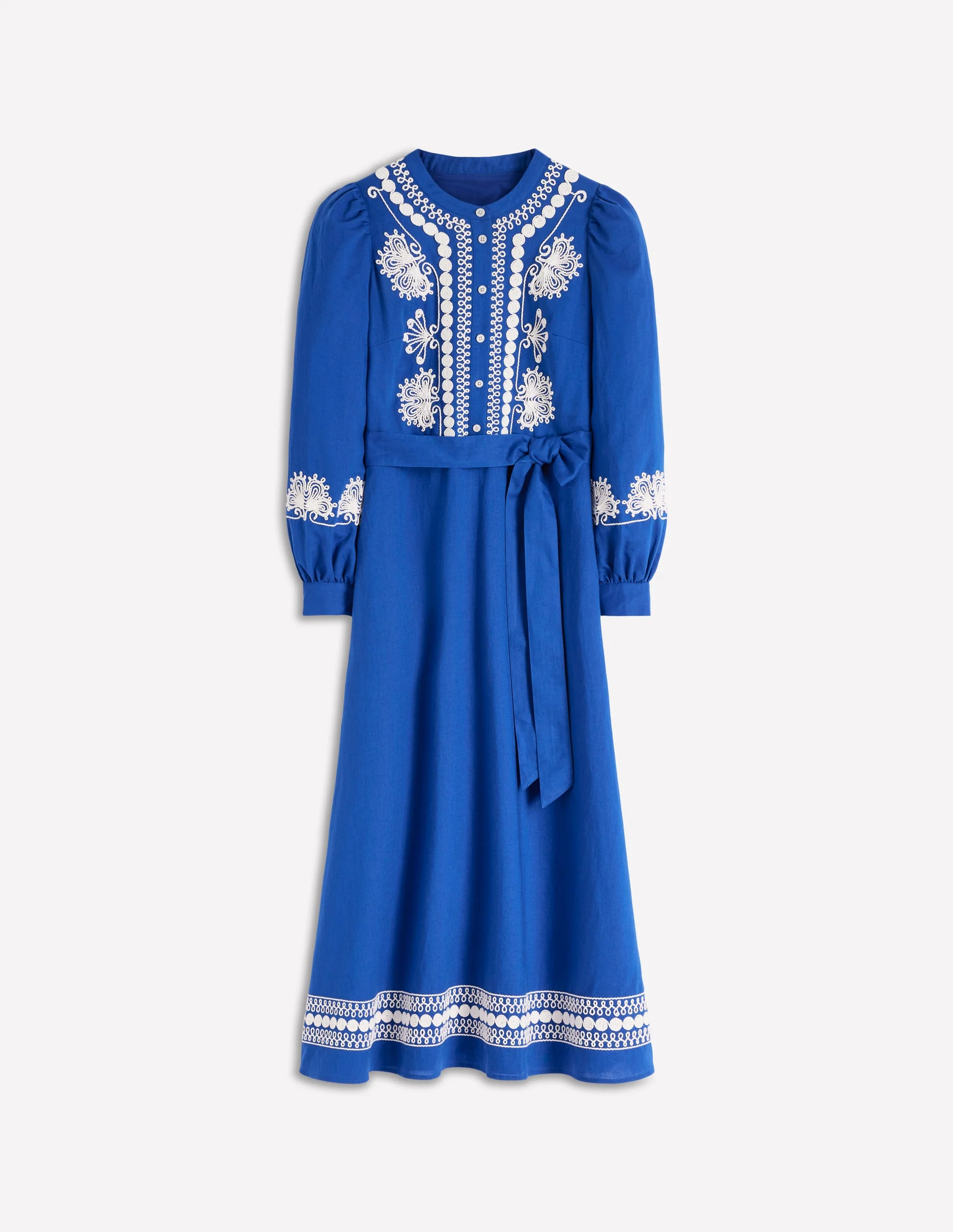 Ava Linen Blend Midi Dress-Blue Embroidery - Image 8