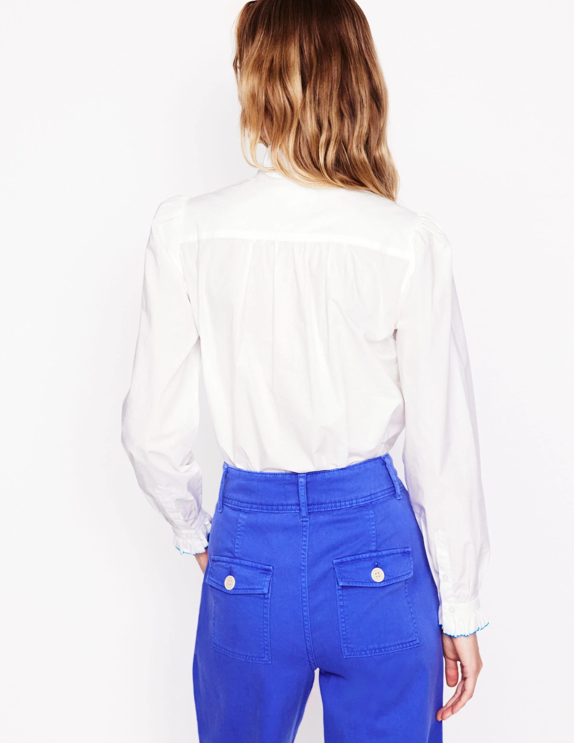 Felicity Cotton Blouse-White, Multi Stitch - Image 3