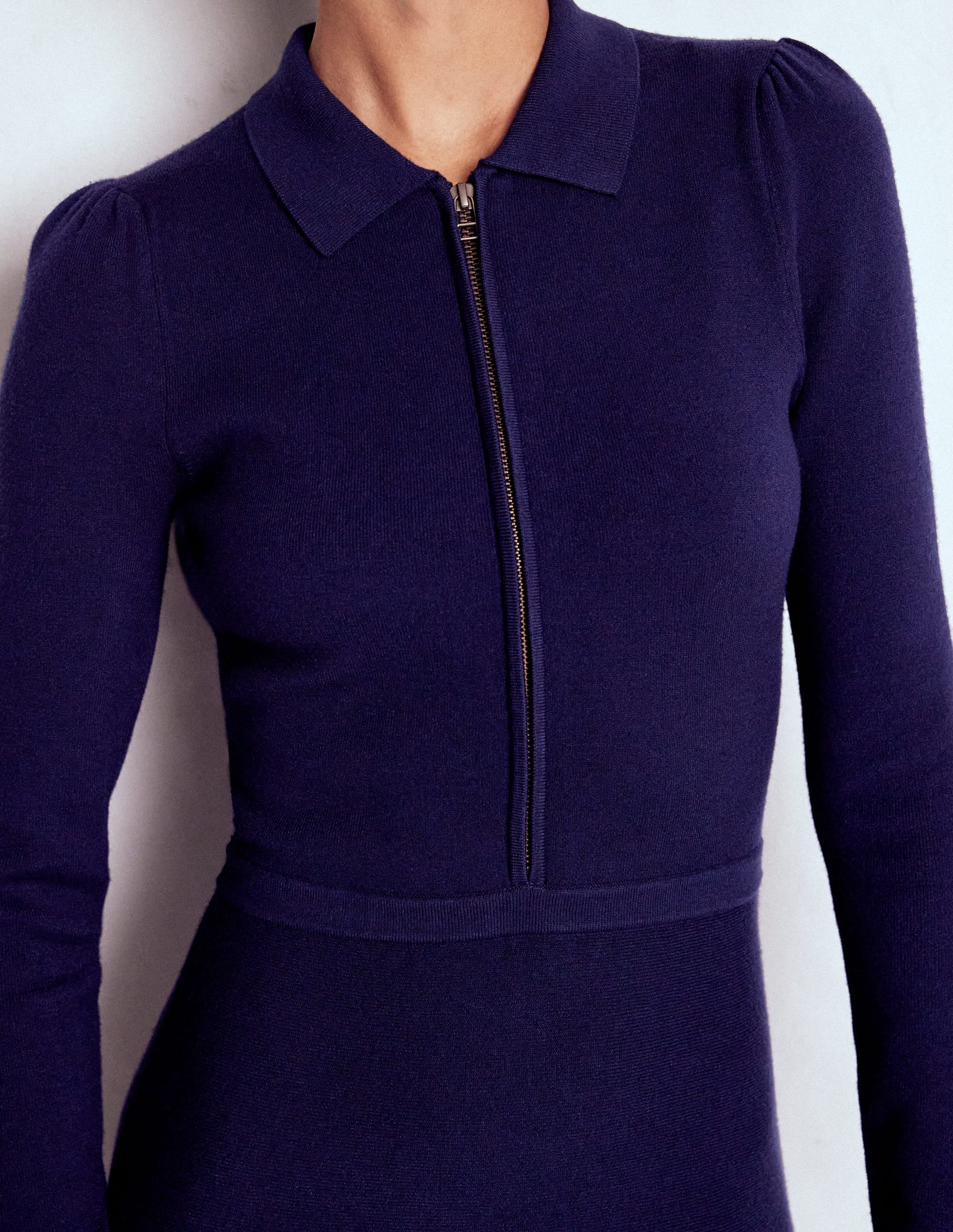 Fiona Zip Front Knitted Dress-Navy - Image 3