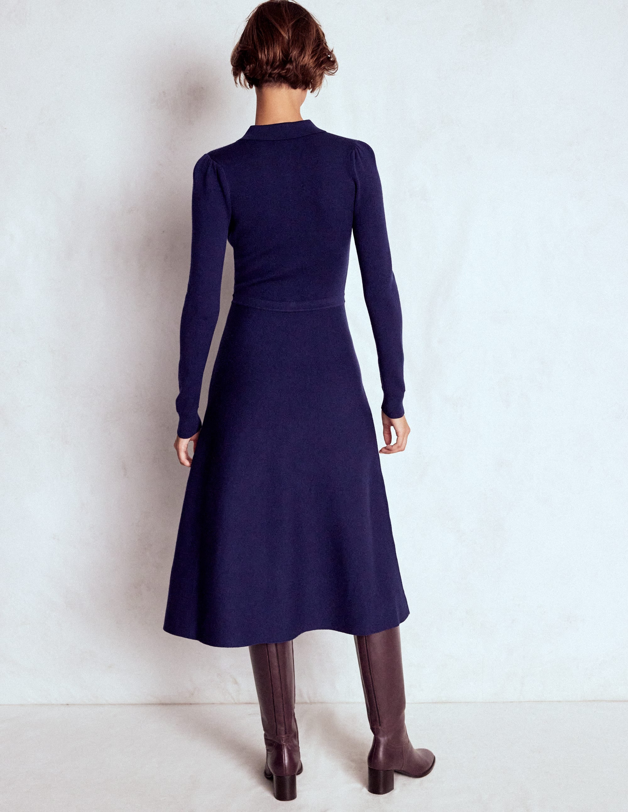 Fiona Zip Front Knitted Dress-Navy - Image 4
