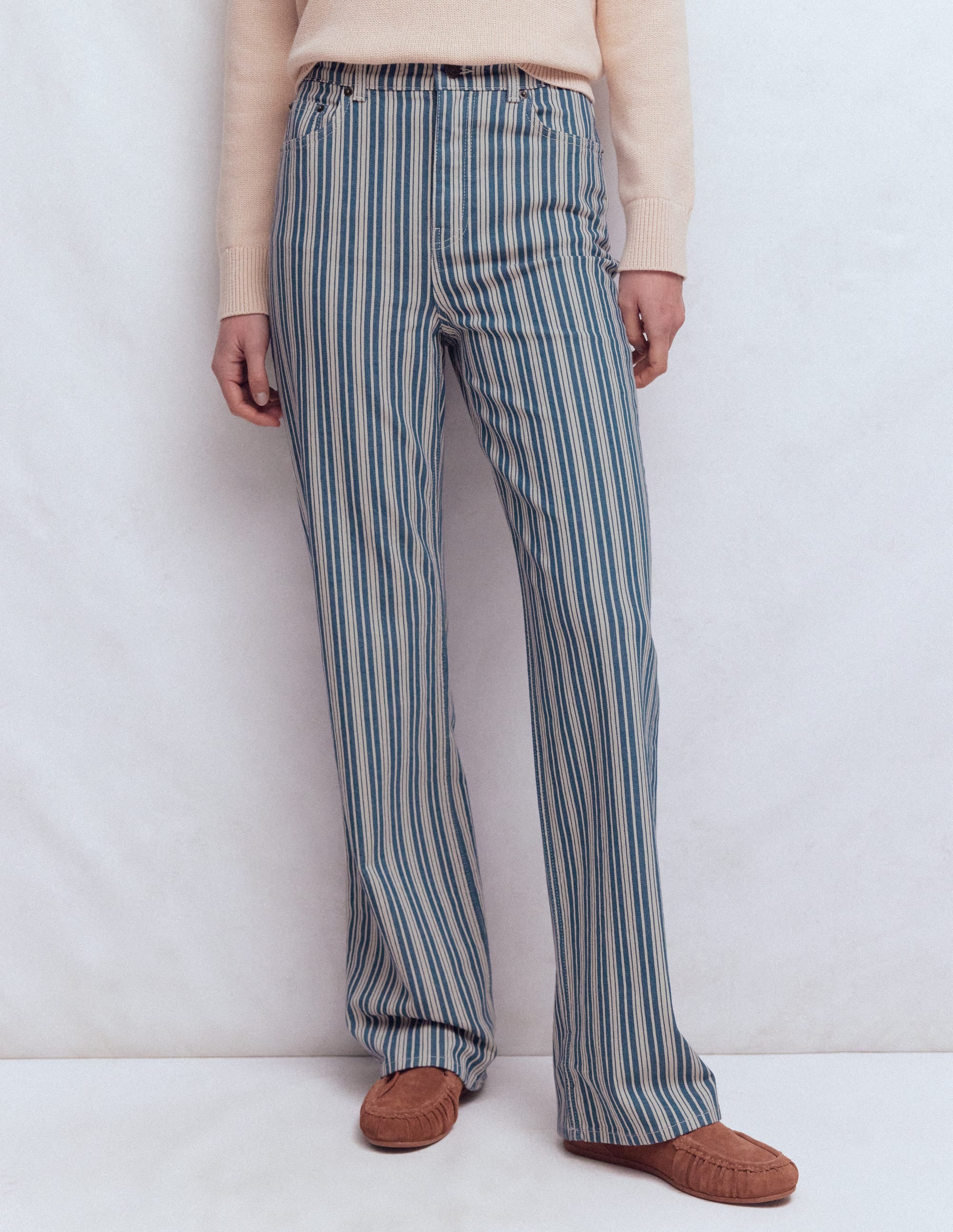 High Rise Column Leg Jeans-Blue Stripe - Image 4