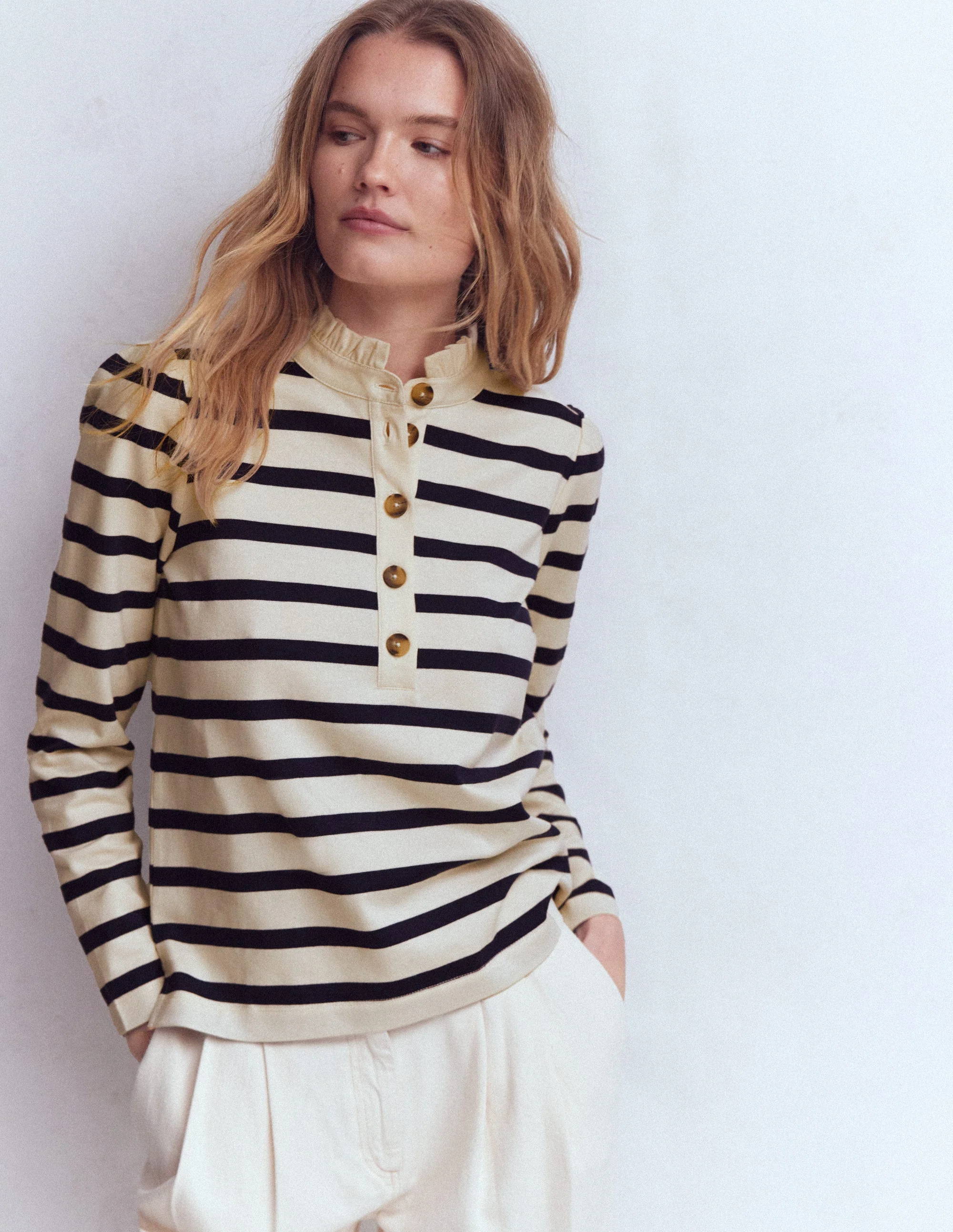 Ruffle Collar Mariner-Ivory and Navy Stripe - Image 4